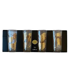 Set of 4 Moroccan Tea Glasses Hand Painted Gold Floral Motif 6oz New